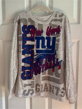 NFL Team Apparel NY Giants Boys Long Sleeve Shirt Beige Youth M 10-12 Cotton
